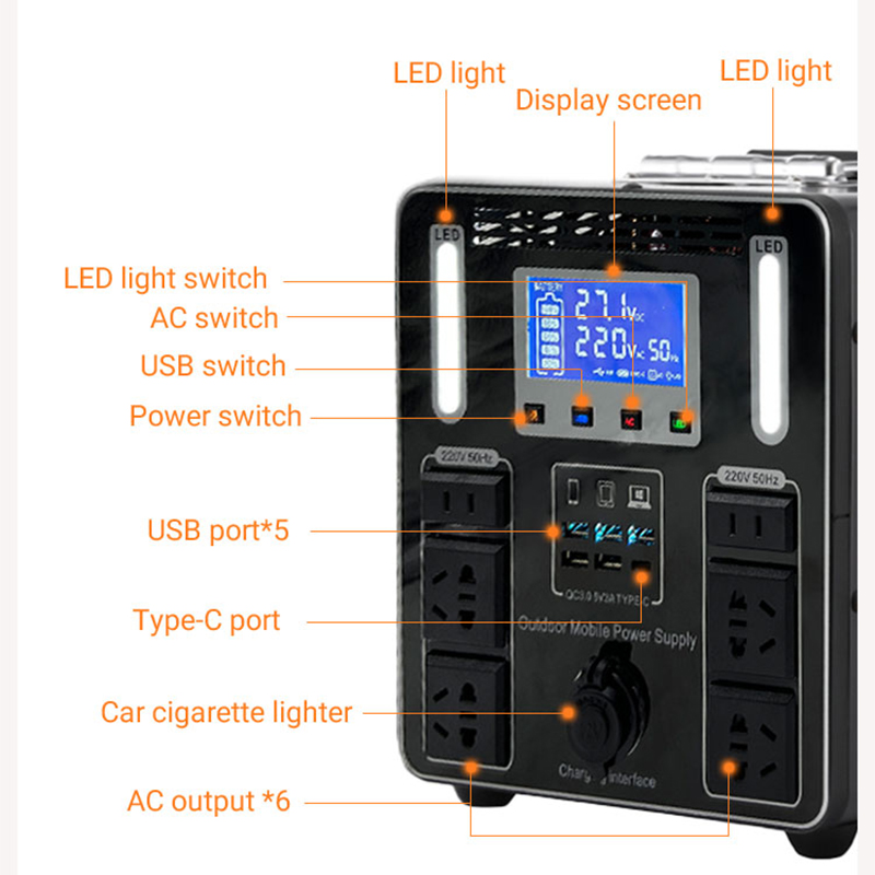 1500W مولد للطاقة الشمسية بطارية ليثيوم احتياطية محطة طاقة محمولة للتخييم في الهواء الطلق السفر والصيد في حالات الطوارئ